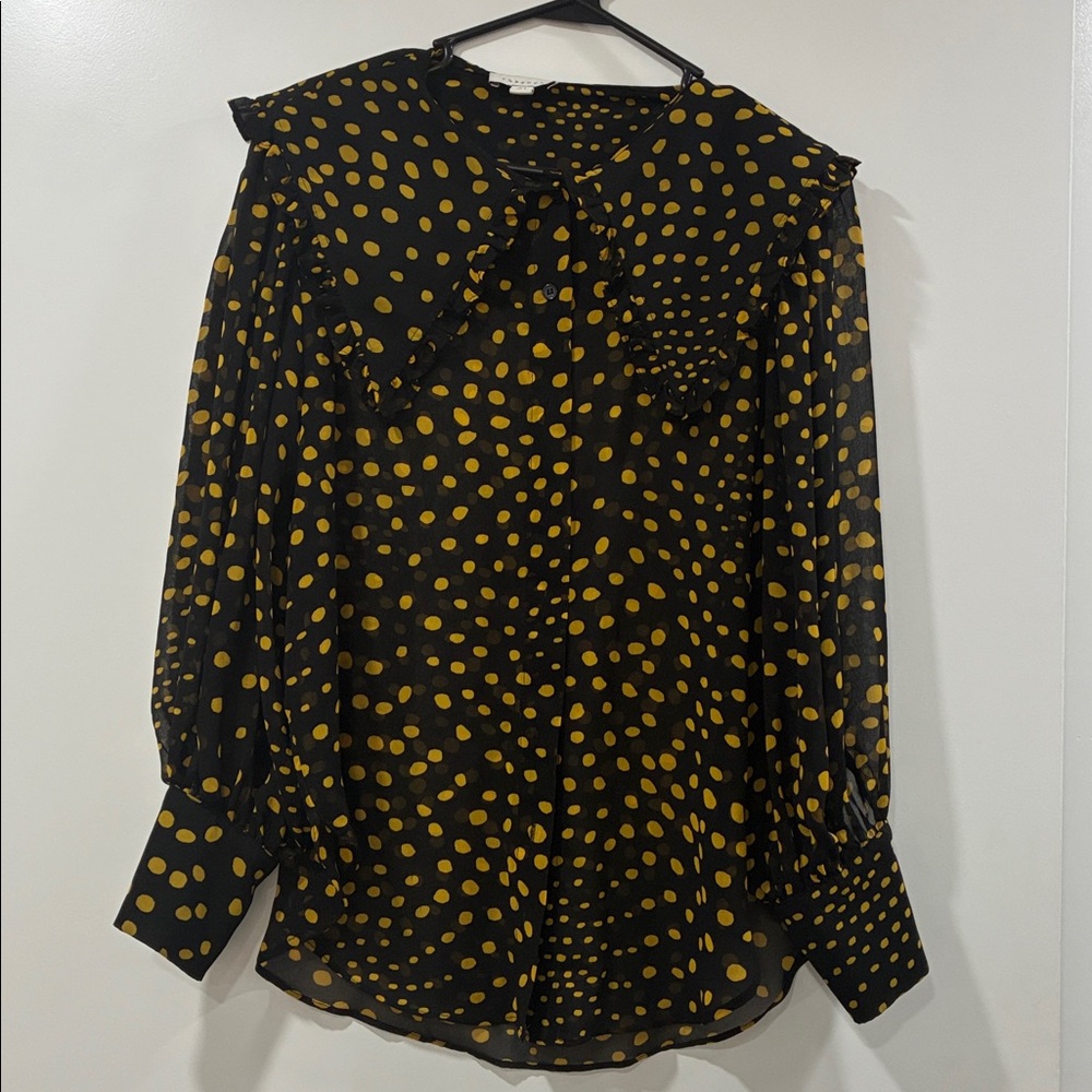 Topshop Black Blouse with Yellow Dots